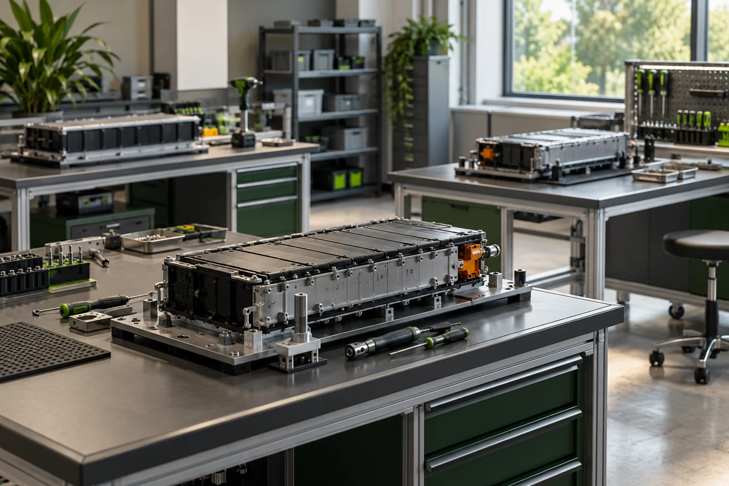 Conceptual modular battery manufacturing workcells